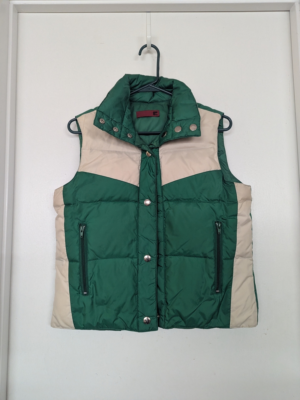 Green and Cream Puffer Vest - Women’s Sleeveless Jacket